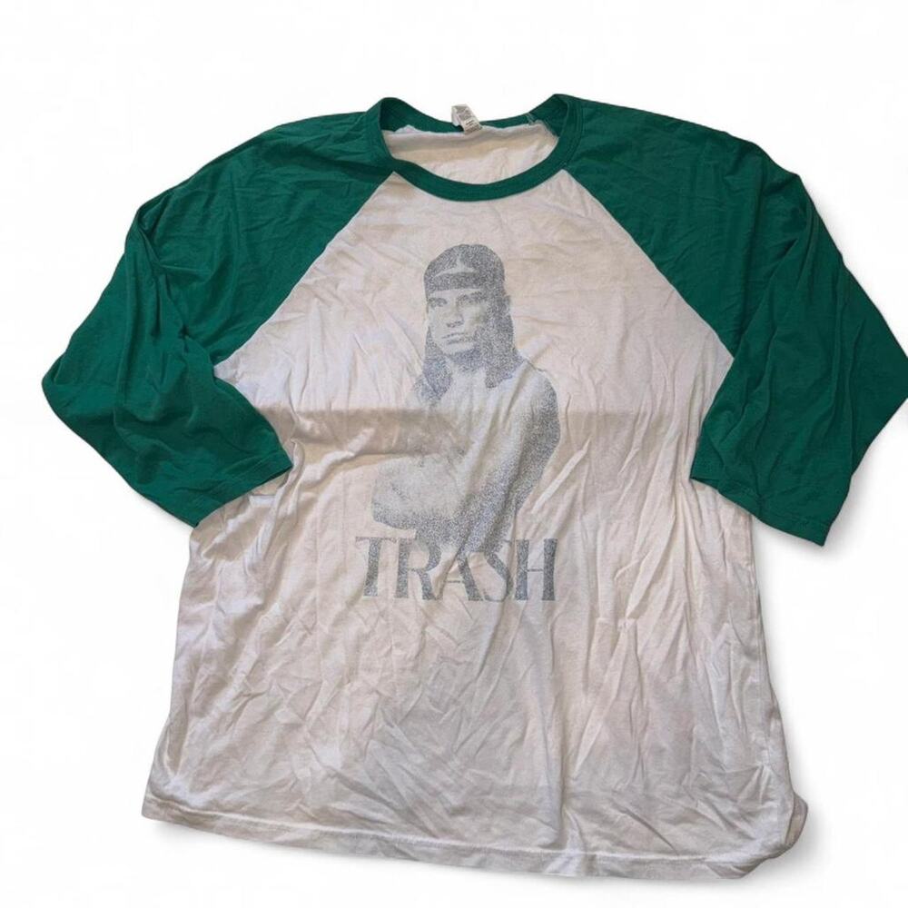 Bella + Canvas Trash Raglan Tee XL Grunge Skater Vintage Style 3/4 Sleeve